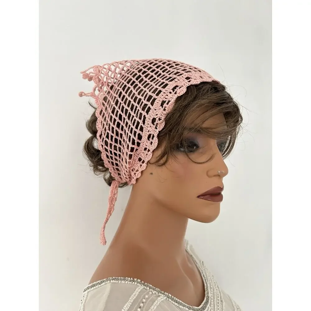 Handmade Crochet Hair Bandana | Lightweight Summer Head Scarf | Cotton Head Wrap